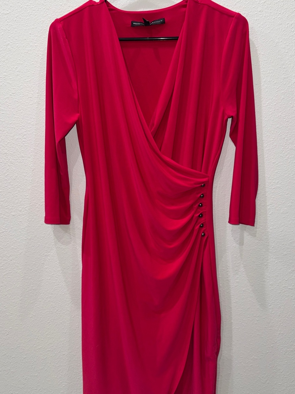 White House Black Market Hot Pink Faux-Wrap Midi Dress
